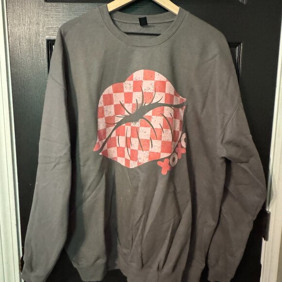 Tops - NWOT Mock Neck Sweatshirt XOXO Checkerboard Pink Gray Red Extra Large